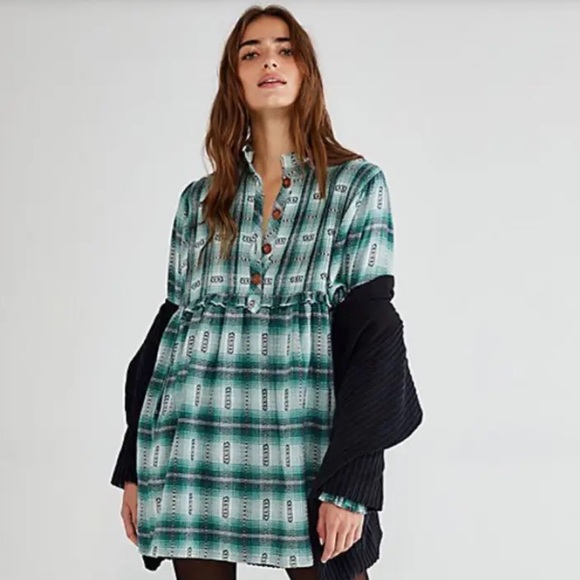 NWOT Free People Redwood Flannel Mini Dress Babydoll Ruffled Plaid Z405 - Picture 1 of 5